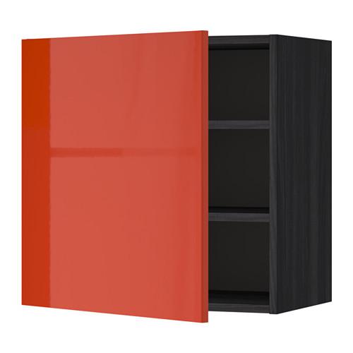 МЕТОД Шкаф навесной с полкой - под дерево черный, Ерста глянцевый оранжевый, 60x60 см МЕТОД Шкаф навесной с полкой - под дерево черный, Ерста глянцевый оранжевый, 60x60 см