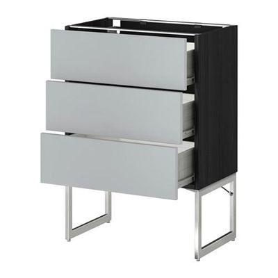 МЕТОД / ФОРВАРА Нплн шк 3 фрнт/3 средн ящика - 60x37x60 см, Веддинге серый, под дерево черный МЕТОД / ФОРВАРА Нплн шк 3 фрнт/3 средн ящика - 60x37x60 см, Веддинге серый, под дерево черный