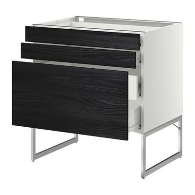 МЕТОД / ФОРВАРА Напольн шкаф 3фронт пнл/2низ/2ср ящ - 80x60x60 см, Тингсрид под дерево черный, белый