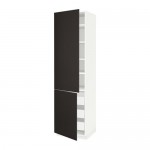 МЕТОД / МАКСИМЕРА Высокий шкаф+полки/3 ящика/2 дверцы - белый, Кунгсбакка антрацит, 60x60x220 см МЕТОД / МАКСИМЕРА Высокий шкаф+полки/3 ящика/2 дверцы - белый, Кунгсбакка антрацит, 60x60x220 см
