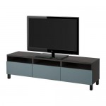 БЕСТО Тумба д/ТВ с ящиками - черно-коричневый/Вальвикен серо-бирюзовый, направляющие ящика, плавно закр БЕСТО Тумба д/ТВ с ящиками - черно-коричневый/Вальвикен серо-бирюзовый, направляющие ящика, плавно закр