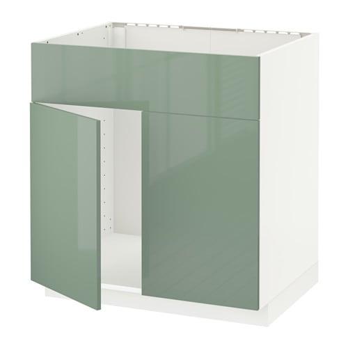 МЕТОД Напольн шкаф п-мойку 2 двр/фрн пнл - белый, Калларп глянцевый светло-зеленый МЕТОД Напольн шкаф п-мойку 2 двр/фрн пнл - белый, Калларп глянцевый светло-зеленый