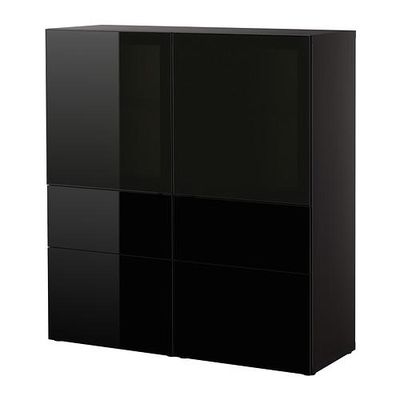 БЕСТО Комб для хран с дверц/ящ - черно-коричневый/Тофта глянцевый/черный дымчатое стекло