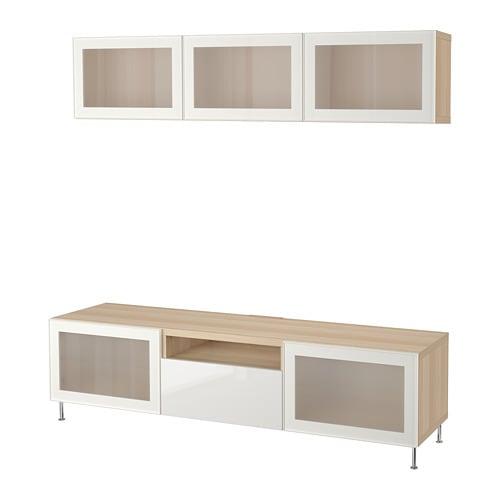 White Frosted Glass Drawer Guides, White Oak Glass Paneled Door Media Cabinet