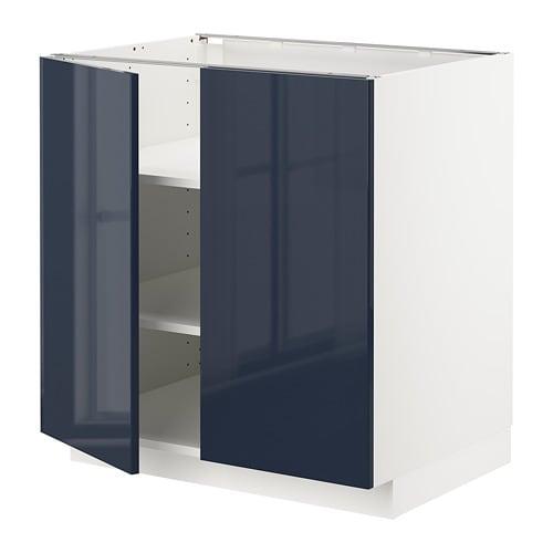 МЕТОД Напол шкаф с полками/2двери - белый, Ерста глянцевый черно-синий, 80x60x80 см