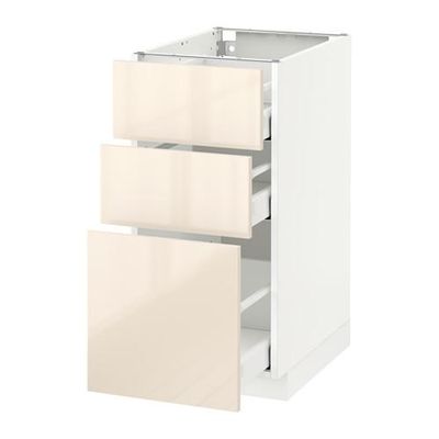 МЕТОД / МАКСИМЕРА Напольный шкаф с 3 ящиками - 40x60 см, Рингульт глянцевый кремовый, белый