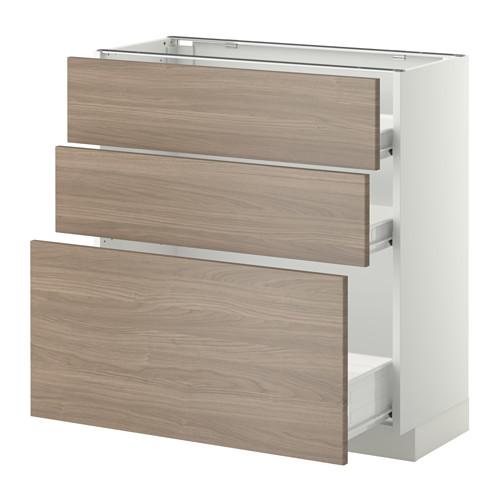 МЕТОД / ФОРВАРА Напольн шкаф 3фрнт пнл/2низк/1ср ящ - белый, Брокхульт под грецкий орех светло-серый, 80x37 см