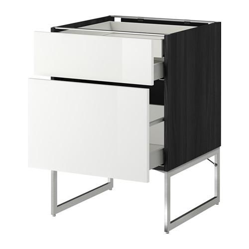 МЕТОД / МАКСИМЕРА Напольн шкаф 2фронт пнл/2низ/1вс ящ - под дерево черный, Рингульт глянцевый белый, 60x60x60 см