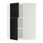 МЕТОД Угловой навесной шкаф+полки/2дверцы - белый, Тингсрид под дерево черный МЕТОД Угловой навесной шкаф+полки/2дверцы - белый, Тингсрид под дерево черный