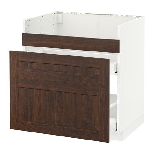 МЕТОД Напол шк д/мойки ХАВСЕН/3фасада/2ящ - белый, Эдсерум под дерево коричневый, 80x60 см МЕТОД Напол шк д/мойки ХАВСЕН/3фасада/2ящ - белый, Эдсерум под дерево коричневый, 80x60 см