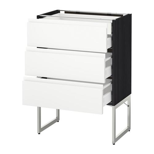 МЕТОД / МАКСИМЕРА Напольн шкаф 3фронт пнл/2низ/2ср ящ - под дерево черный, Воксторп белый, 60x37x60 см МЕТОД / МАКСИМЕРА Напольн шкаф 3фронт пнл/2низ/2ср ящ - под дерево черный, Воксторп белый, 60x37x60 см