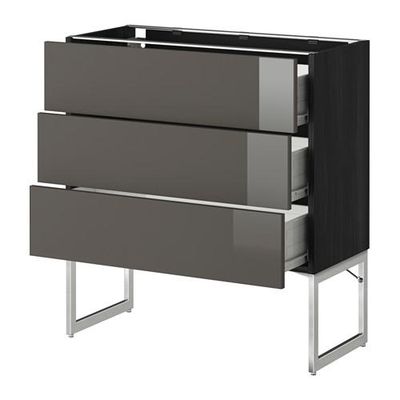 МЕТОД / ФОРВАРА Нплн шк 3 фрнт/3 средн ящика - 80x37x60 см, Рингульт глянцевый серый, под дерево черный МЕТОД / ФОРВАРА Нплн шк 3 фрнт/3 средн ящика - 80x37x60 см, Рингульт глянцевый серый, под дерево черный