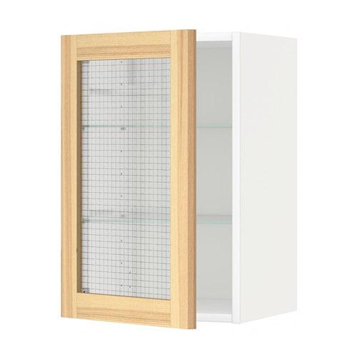 МЕТОД Навесной шкаф с полками/стекл дв - белый, Торхэмн естественный ясень, 40x60 см