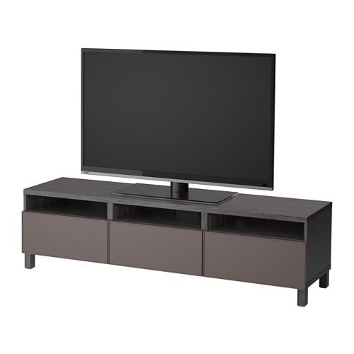 БЕСТО Тумба д/ТВ с ящиками - черно-коричневый/Грундсвикен темно-серый, направляющие ящика,нажимные БЕСТО Тумба д/ТВ с ящиками - черно-коричневый/Грундсвикен темно-серый, направляющие ящика,нажимные