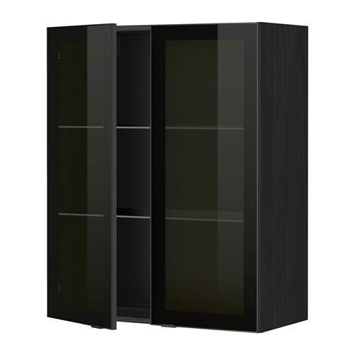 МЕТОД Навесной шкаф с полками/2 стекл дв - под дерево черный, Ютис дымчатое стекло/черный, 80x100 см МЕТОД Навесной шкаф с полками/2 стекл дв - под дерево черный, Ютис дымчатое стекло/черный, 80x100 см