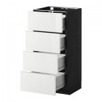 МЕТОД / ФОРВАРА Напольн шкаф 4 фронт панели/4 ящика - 40x37 см, Рингульт глянцевый белый, под дерево черный