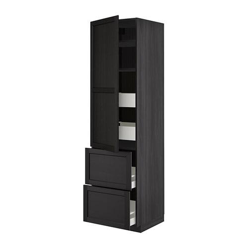 МЕТОД / МАКСИМЕРА Высокий шкаф+полки/4 ящика/2дверцы - под дерево черный, Лерх черная морилка, 60x60x220 см МЕТОД / МАКСИМЕРА Высокий шкаф+полки/4 ящика/2дверцы - под дерево черный, Лерх черная морилка, 60x60x220 см