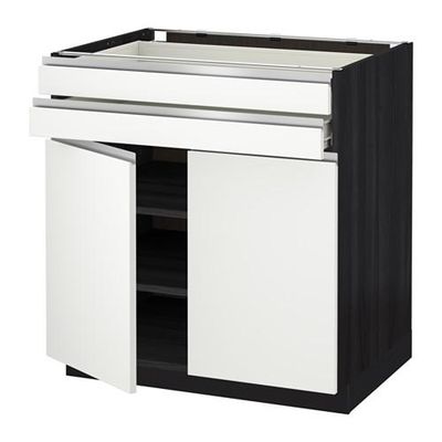 МЕТОД / ФОРВАРА Напольный шкаф/2дверцы/2ящика - Нодста белый/алюминий, под дерево черный МЕТОД / ФОРВАРА Напольный шкаф/2дверцы/2ящика - Нодста белый/алюминий, под дерево черный