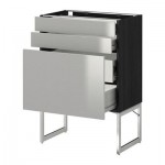 МЕТОД / ФОРВАРА Напольн шкаф 3фронт пнл/2низ/2ср ящ - 60x37x60 см, Гревста нержавеющ сталь, под дерево черный