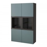 БЕСТО Комбинация д/хранения+стекл дверц - черно-коричневый/Вальвикен серо-бирюзовый, прозрачное стекло