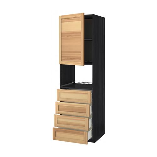 МЕТОД / ФОРВАРА Высок шкаф д/духовки/дверца/4ящика - под дерево черный, Торхэмн естественный ясень, 60x60x200 см
