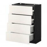 МЕТОД / ФОРВАРА Напольн шкаф 4 фронт панели/4 ящика - под дерево черный, Веддинге белый, 60x37 см