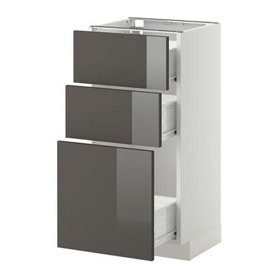 МЕТОД / ФОРВАРА Напольный шкаф с 3 ящиками - 40x37 см, Рингульт глянцевый серый, белый МЕТОД / ФОРВАРА Напольный шкаф с 3 ящиками - 40x37 см, Рингульт глянцевый серый, белый