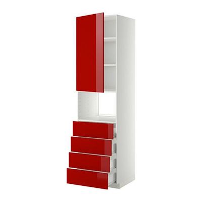 МЕТОД / ФОРВАРА Высок шкаф д/духовки/дверца/4ящика - 60x60x220 см, Рингульт глянцевый красный, белый МЕТОД / ФОРВАРА Высок шкаф д/духовки/дверца/4ящика - 60x60x220 см, Рингульт глянцевый красный, белый