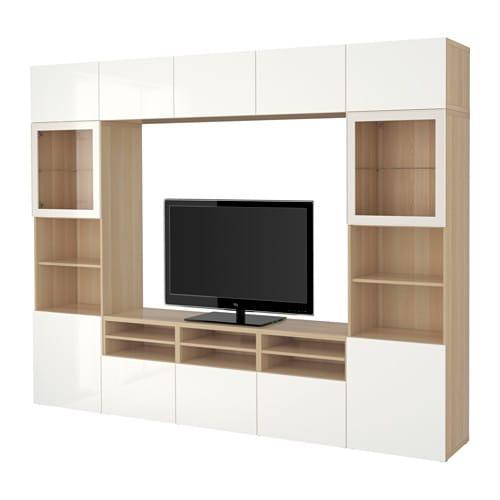 БЕСТО Шкаф для ТВ, комбин/стеклян дверцы - под беленый дуб/Сельсвикен глянцевый/белый прозрачное стекло, направляющие ящика,нажимные БЕСТО Шкаф для ТВ, комбин/стеклян дверцы - под беленый дуб/Сельсвикен глянцевый/белый прозрачное стекло, направляющие ящика,нажимные