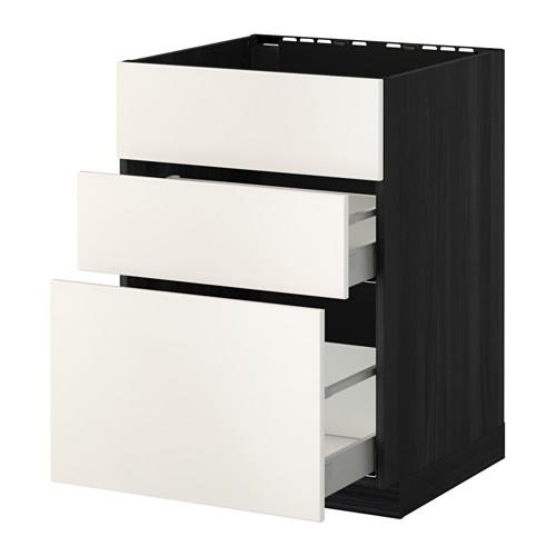 МЕТОД / МАКСИМЕРА Напольн шк п-мойку+3фрнт пнл/2ящ - под дерево черный, Веддинге белый, 60x60 см