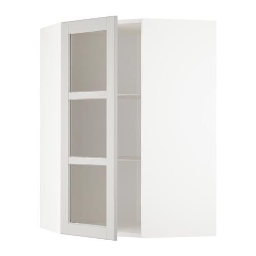 МЕТОД Углов навесн шк с полками/сткл дв - белый, Лерх светло-серый, 68x100 см МЕТОД Углов навесн шк с полками/сткл дв - белый, Лерх светло-серый, 68x100 см