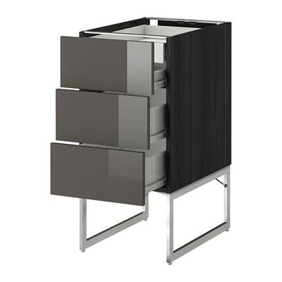 МЕТОД / ФОРВАРА Напольн шкаф 3фронт пнл/2низ/2ср ящ - 40x60x60 см, Рингульт глянцевый серый, под дерево черный