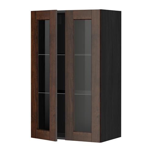 МЕТОД Навесной шкаф с полками/2 стекл дв - под дерево черный, Эдсерум под дерево коричневый, 60x100 см МЕТОД Навесной шкаф с полками/2 стекл дв - под дерево черный, Эдсерум под дерево коричневый, 60x100 см