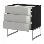 МЕТОД / ФОРВАРА Напольн шкаф/3фронт пнл/3ящика - 80x60x60 см, Гревста нержавеющ сталь, под дерево черный