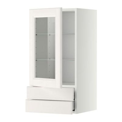 МЕТОД / МАКСИМЕРА Навесной шкаф/стекл дверца/2 ящика - 40x80 см, Лаксарби белый, белый
