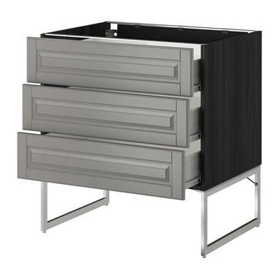 МЕТОД / ФОРВАРА Нплн шк 3 фрнт/3 средн ящика - 80x60x60 см, Будбин серый, под дерево черный