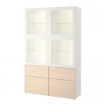 БЕСТО Комбинация д/хранения+стекл дверц - белый Синдвик/Инвикен ясеневый шпон, направляющие ящика, плавно закр БЕСТО Комбинация д/хранения+стекл дверц - белый Синдвик/Инвикен ясеневый шпон, направляющие ящика, плавно закр