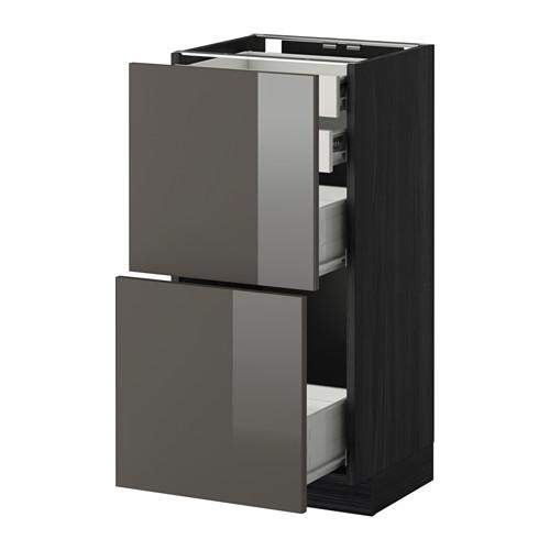 МЕТОД / ФОРВАРА Нплн шк 2фрнт/2низк/2 выс/2срдн ящ - под дерево черный, Рингульт глянцевый серый, 40x37 см