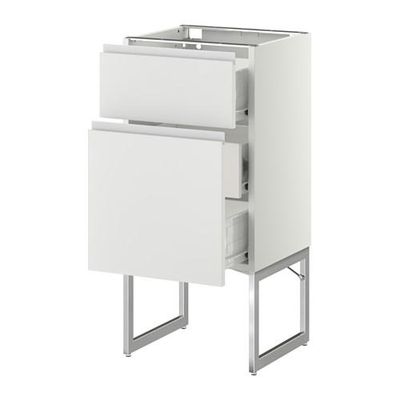 МЕТОД / ФОРВАРА Наполн шк 2 фрнт/3 средн ящ - 40x37x60 см, Нодста белый/алюминий, белый МЕТОД / ФОРВАРА Наполн шк 2 фрнт/3 средн ящ - 40x37x60 см, Нодста белый/алюминий, белый