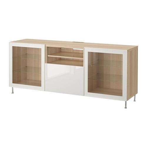 БЕСТО Тумба д/ТВ с ящиками - под беленый дуб глянцевый/белый прозрачное стекло, направляющие ящика, плавно закр