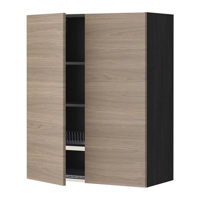 МЕТОД Навесной шкаф с посуд суш/2 дврц - 80x100 см, Брокхульт под грецкий орех светло-серый, под дерево черный