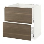 МЕТОД / МАКСИМЕРА Напольн шк п-мойку+2фрнт пнл/2 ящ - белый, Воксторп под грецкий орех, 80x60 см