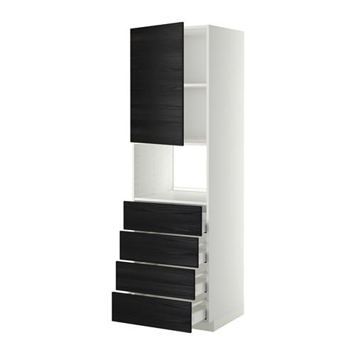 МЕТОД / МАКСИМЕРА Высок шкаф д/духовки/дверца/4ящика - белый, Тингсрид под дерево черный, 60x60x200 см МЕТОД / МАКСИМЕРА Высок шкаф д/духовки/дверца/4ящика - белый, Тингсрид под дерево черный, 60x60x200 см