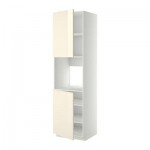 МЕТОД Высок шкаф д/духовки/2дверцы/полки - 60x60x220 см, Рингульт глянцевый кремовый, белый