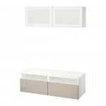 БЕСТО Шкаф для ТВ, комбин/стеклян дверцы - белый/Сельсвикен глянцевый/бежевый матовое стекло, направляющие ящика, плавно закр БЕСТО Шкаф для ТВ, комбин/стеклян дверцы - белый/Сельсвикен глянцевый/бежевый матовое стекло, направляющие ящика, плавно закр