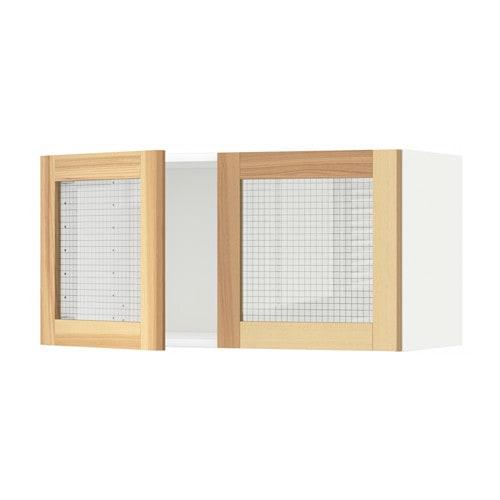 МЕТОД Навесной шкаф с 2 стеклянн дверями - белый, Торхэмн естественный ясень