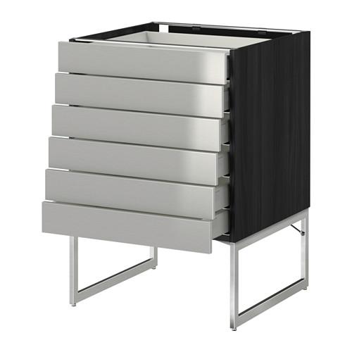 МЕТОД / МАКСИМЕРА Напольн шкаф 6фронт пнл/6 низ ящ - под дерево черный, Гревста нержавеющ сталь, 60x60x60 см