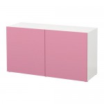БЕСТО Стеллаж с дверьми - белый/Лаппвикен розовый