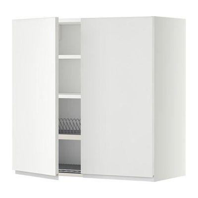 МЕТОД Навесной шкаф с посуд суш/2 дврц - 80x80 см, Нодста белый/алюминий, белый