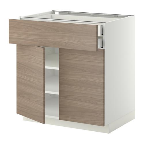МЕТОД / МАКСИМЕРА Напольный шкаф/2дверцы/2ящика - белый, Брокхульт под грецкий орех светло-серый